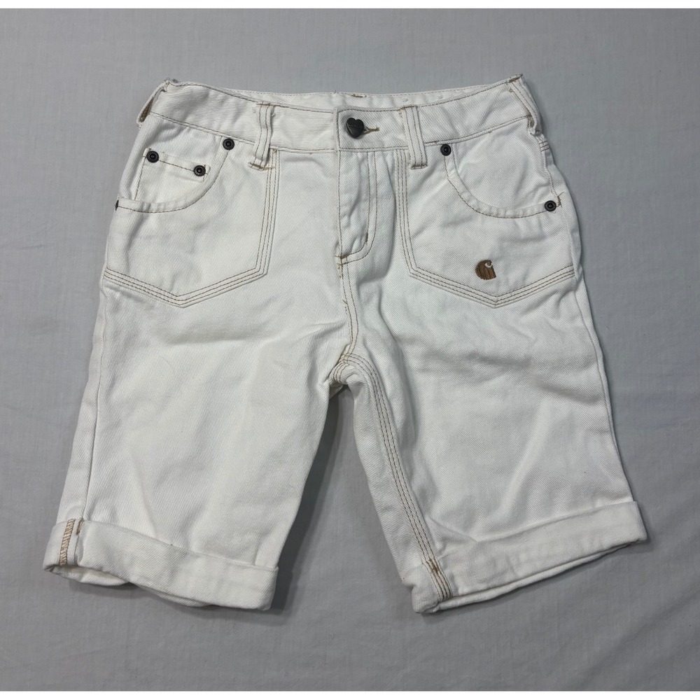 Carhartt Womens White Denim Shorts Size 10 Cotton Cuffed Workwear Utility
